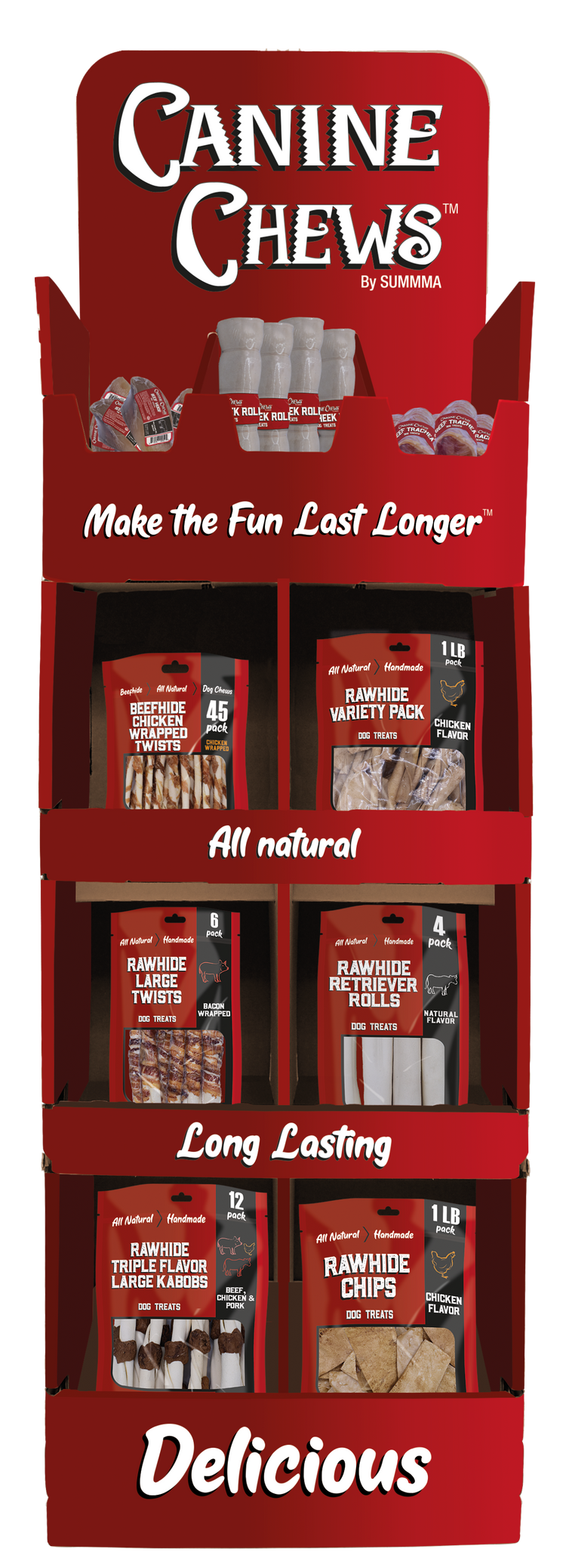 <p>2. Rawhide & Natural Chews Floor Display: </p><p><em>For customers who love long-lasting, natural dog chews.</em></p>
