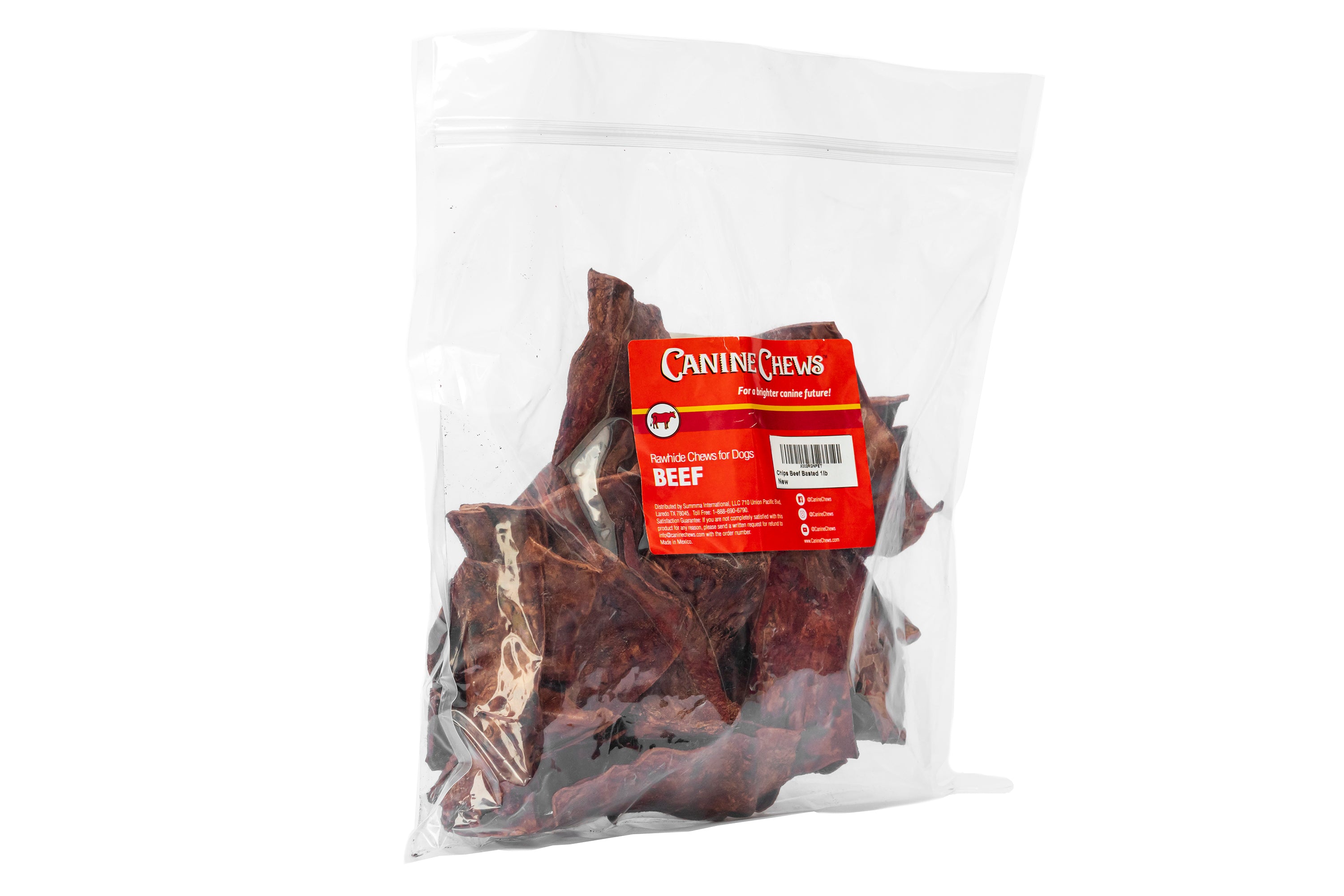 Canine Chews Beef Flavor Prime Cut Thick Chips for Aggressive Chewers Dog Chew Toy Beef Basted Rawhide Chip Slices 1 Pound