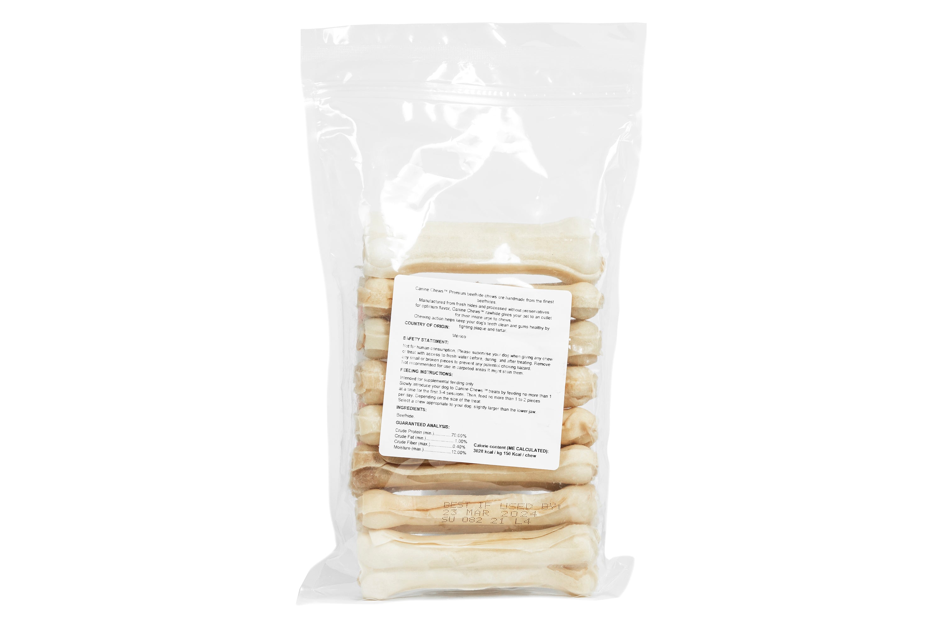 Canine Chews 6" Dog Bone Extra Thick Long Lasting Super Hard Pressed Beef Rawhide Natural (8 Pack)