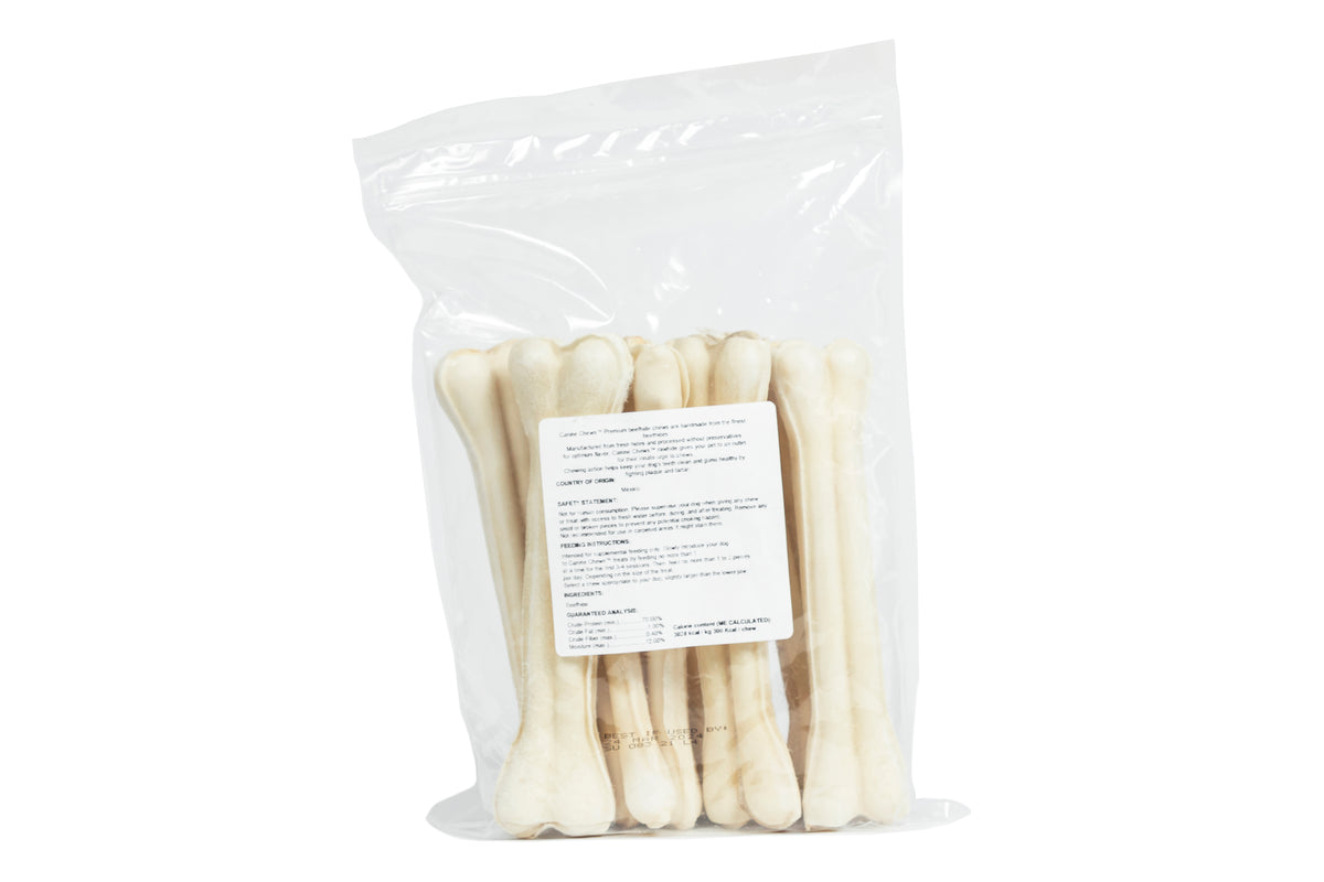 Canine Chews 9" Dog Bone Extra Thick Super Hard Pressed Beef Rawhide Chew Toy Long Lasting (8 Pack)