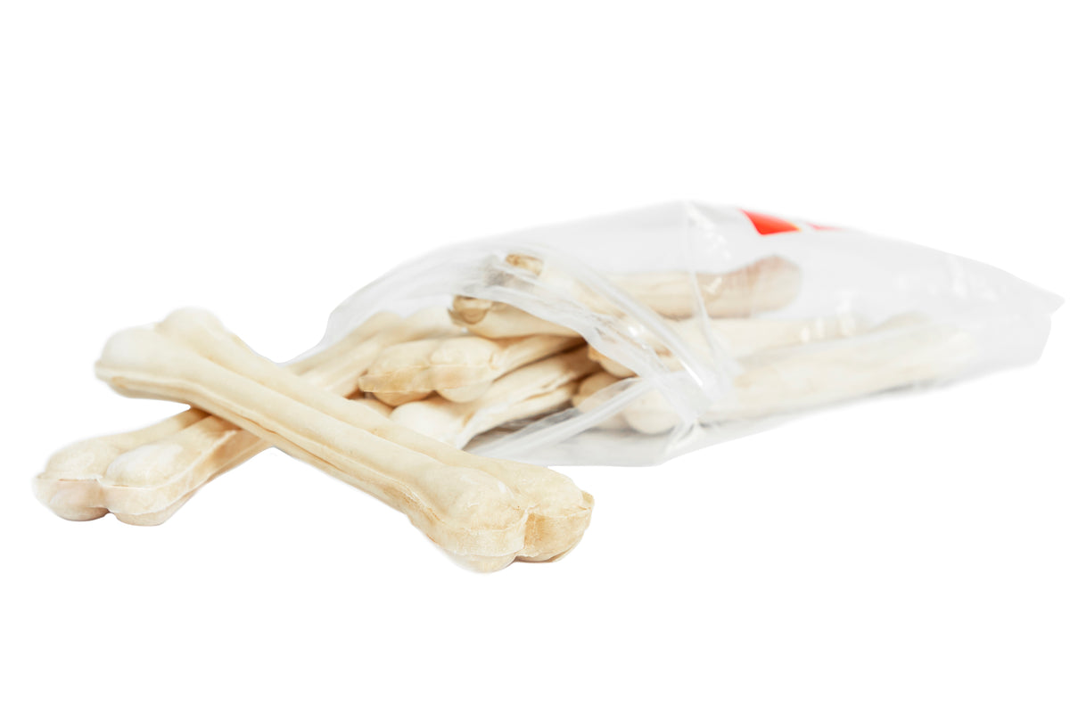 Canine Chews 9" Dog Bone Extra Thick Super Hard Pressed Beef Rawhide Chew Toy Long Lasting (8 Pack)