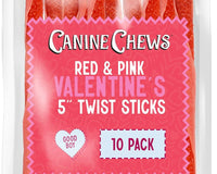 Canine Chews Red & Pink Twist Stick Valentine Dog Treats – Candy Apple Flavor, Rawhide-Free, Grain-Free (Pack of 10)