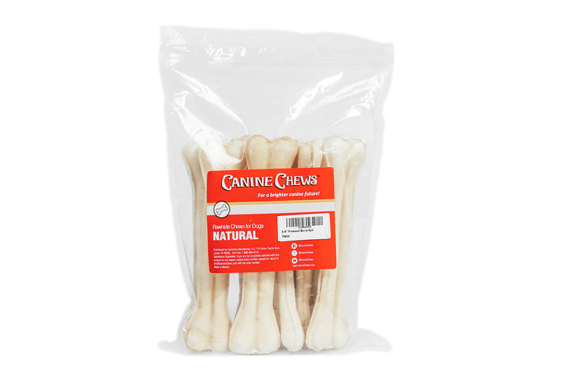 Canine Chews 9" Dog Bone Extra Thick Super Hard Pressed Beef Rawhide Chew Toy Long Lasting (8 Pack)