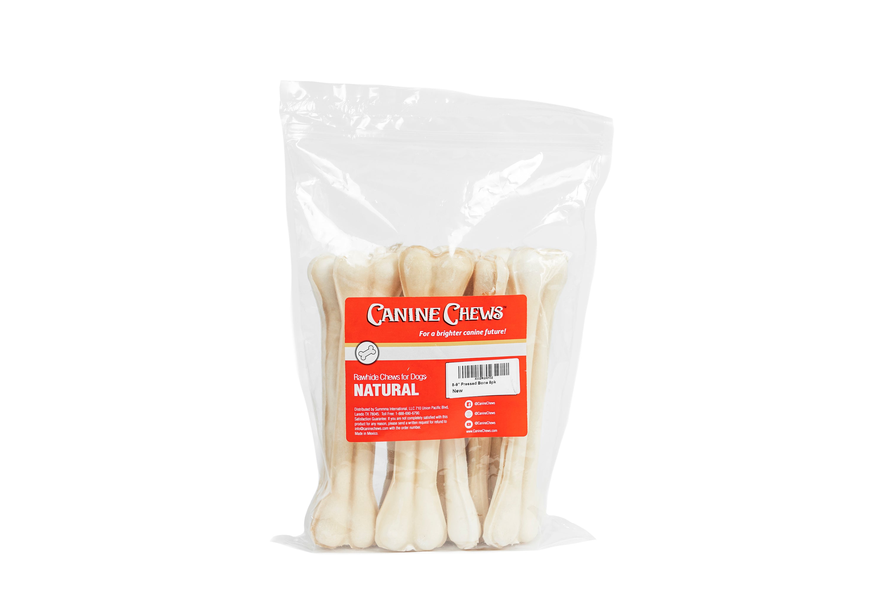 Canine Chews 9" Dog Bone Extra Thick Super Hard Pressed Beef Rawhide Chew Toy Long Lasting (8 Pack)