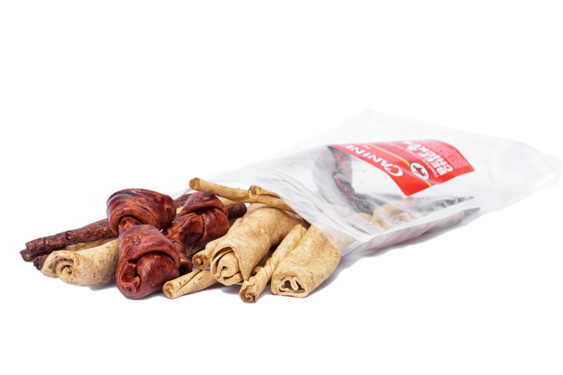 Variety Pack 1lb-Small Dog (Chicken & Beef Basted - .25lb chicken basted chip rolls, .25lb chicken basted twists, .25lb mini knotted bones beef basted, .25lb beef munchies)
