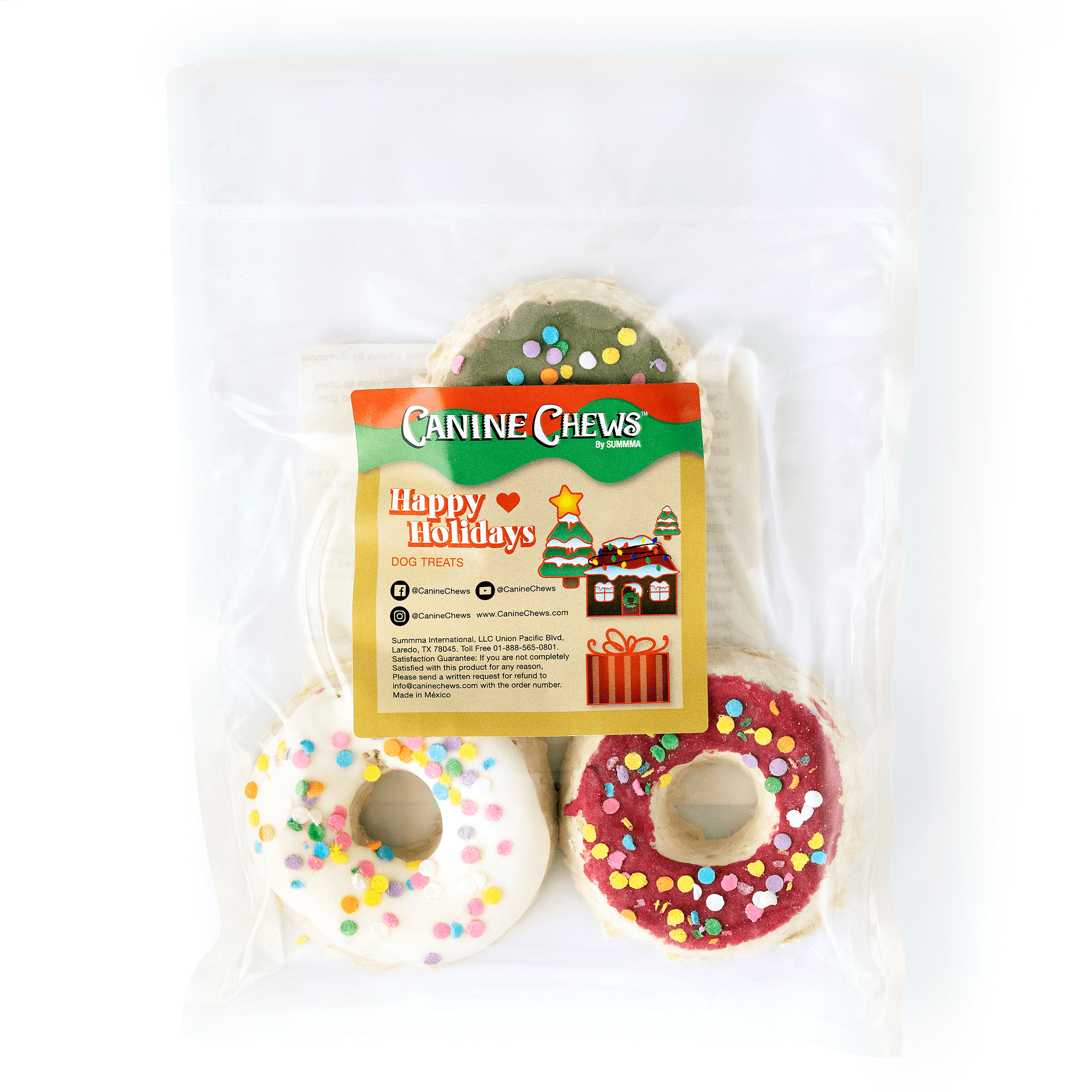 Christmas 3ct 2-3" Chicken Flavor Munchy Donuts with Frosting and Sprinkles (red, green, & white frosting)