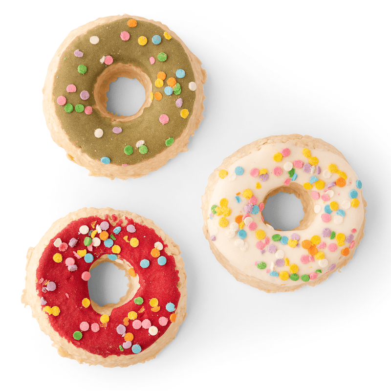 Christmas 3ct 2-3" Chicken Flavor Munchy Donuts with Frosting and Sprinkles (red, green, & white frosting)