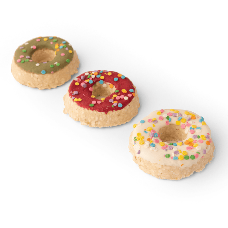 Christmas 3ct 2-3" Chicken Flavor Munchy Donuts with Frosting and Sprinkles (red, green, & white frosting)